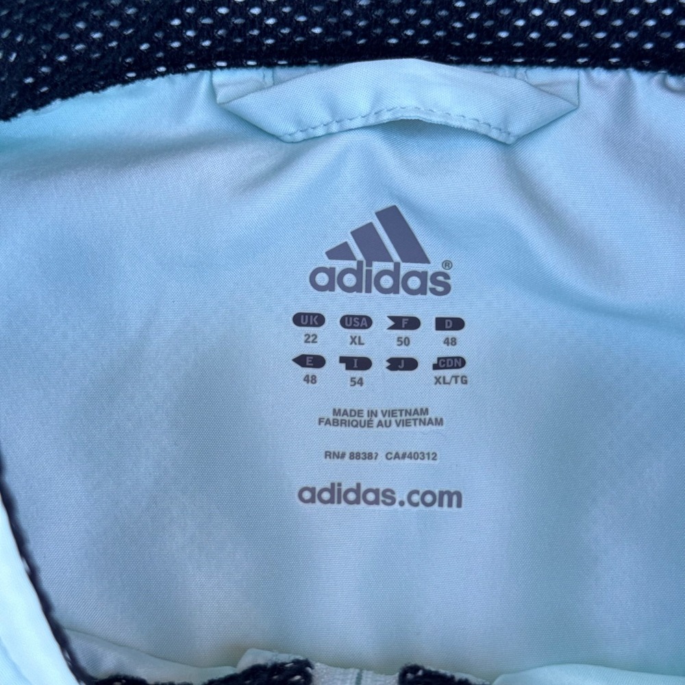 Adidas ClimaProof Windbreaker Jacket Women XL Light Blue Full Zip 3 Stripe - Picture 6 of 9